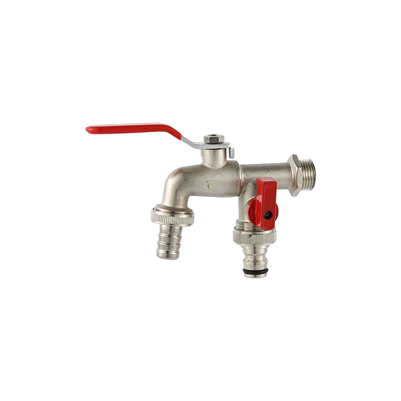 YT5002 machine polish and chrome plated,steel handle, red short aluminum handle， double outlets1/2"
